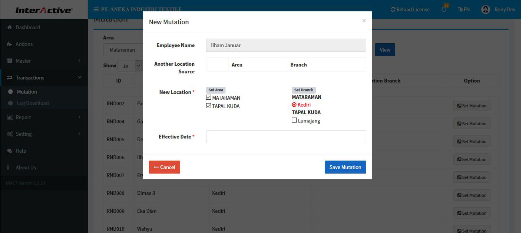 Aplikasi yang menghubungkan device InterActive Fingerprint dengan Software HRIS InterActive InAct