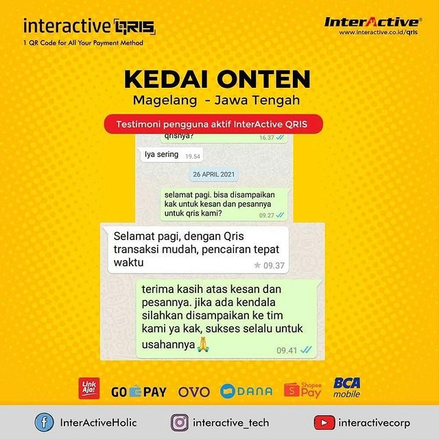 Klien InterActive, qris,Kedai ONTEN Magelang Jawa Tengah, InterActive QRIS
